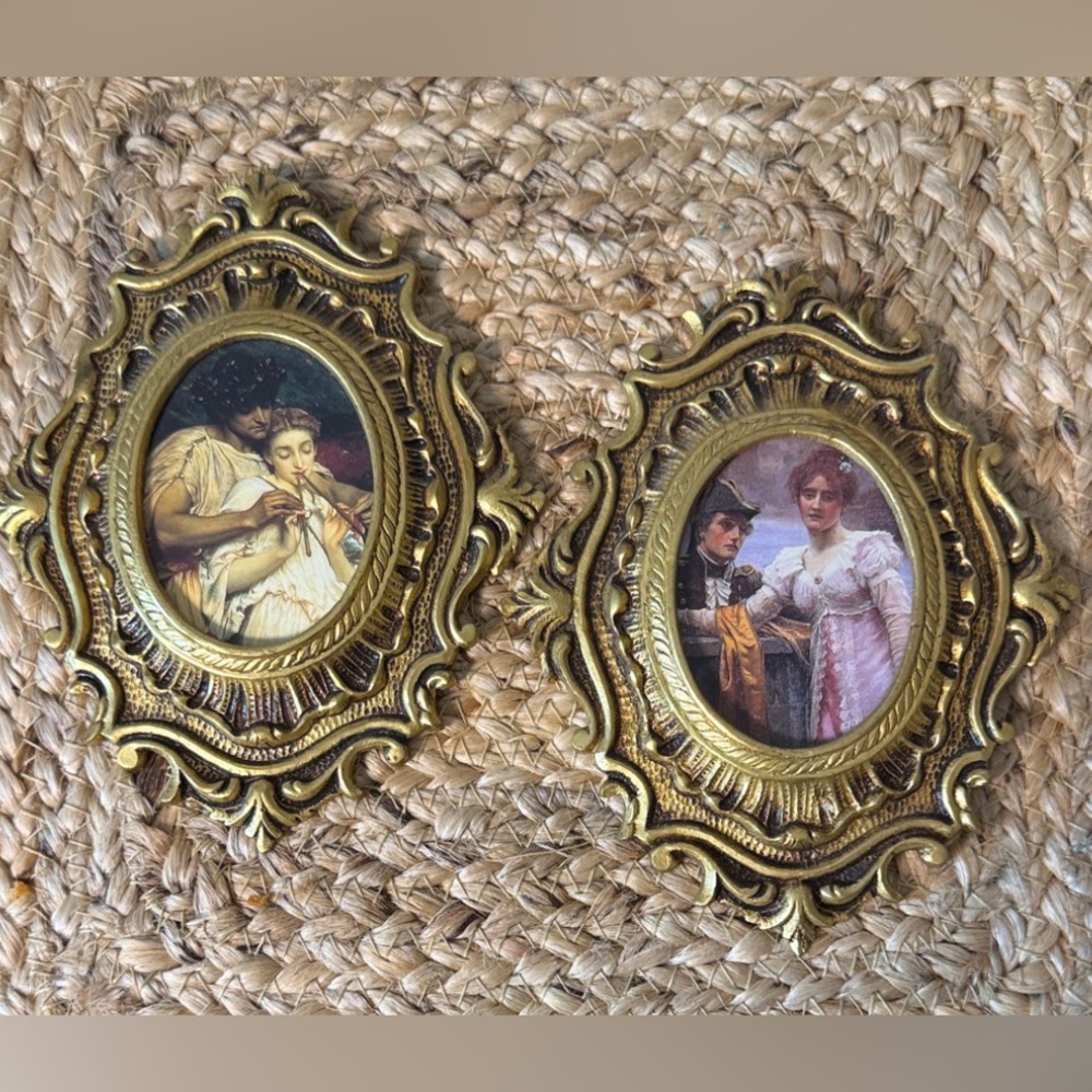 Vintage 60s Ornate Gold Oval -Style Wall Plaques - Set of 2 Made in Spain 1960s